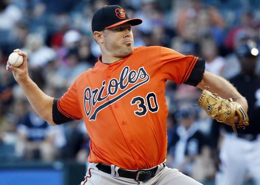 Baltimore Orioles starter Chris Tillman throws against the Chicago White Sox during a baseball game in Chicago. With their teams competing for an AL wild-card berth Tillman and Detr