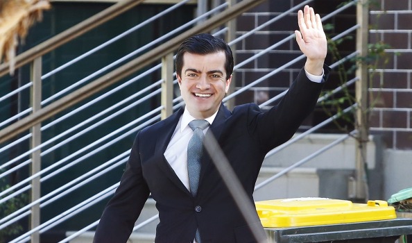 Labor Senator Sam Dastyari leaves his house before Tuesday's press conference