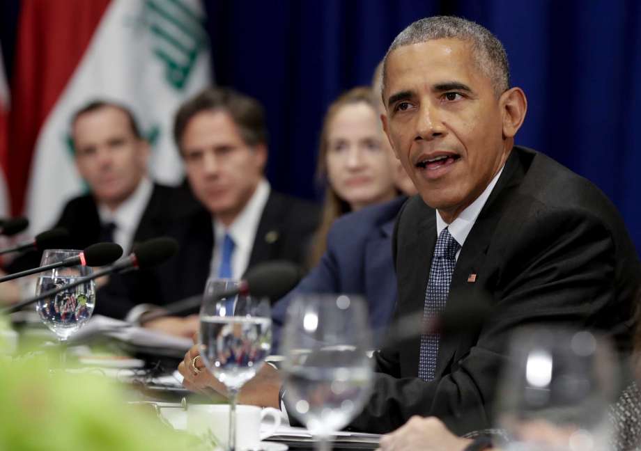 President Barack Obama speaks during a bilateral meeting with Iraqi Prime Minister Haider al Abadi at the Lotte New York Palace Hotel in New York N.Y. Monday Sept. 19 2016