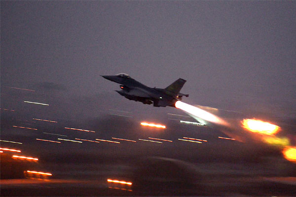 An F-16 Fighting Falcon takes off from Incirlik Air Base Turkey in August 2015 en route to an air strike against terrorist forces in Syria