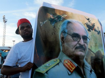 Haftar during a demonstration in support of the Libyan army under the leadership of General Khalifa in Benghazi Libya