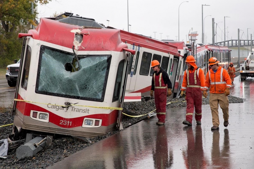 Light-rail transit train derails during morning rush in northwest Calgary