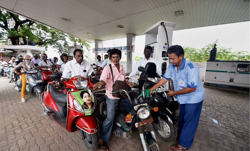 Long queues are seen at a fuel station during the day-long bandh called by various parties over Cauvery water issue in Chennai on Friday. PTI