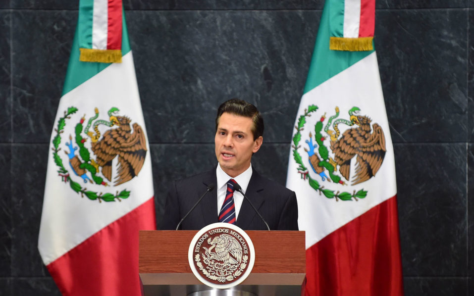 Mexican President Enrique Pena Nieto delivers a speech during the swearing-in ceremony of the new Secretary of Finance Jose Antonio Meade at Los Pinos presidential residence in Mexico City