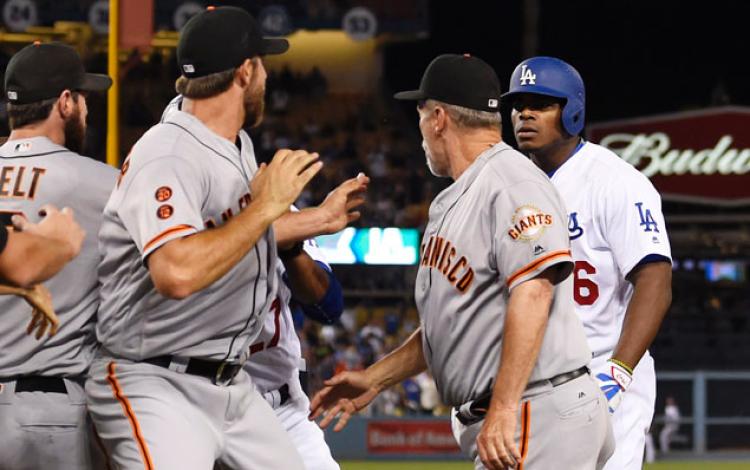 Madison Bumgarner and Yasiel Puig nearly come to blows