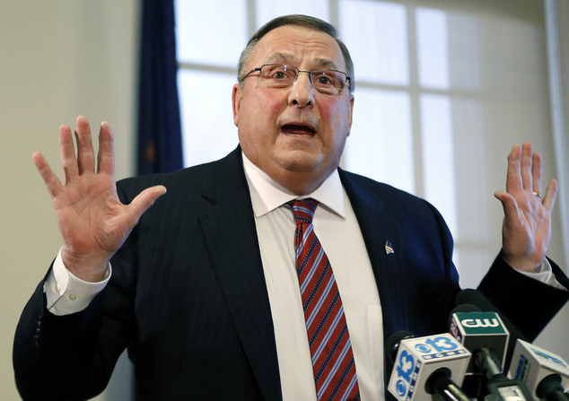 Gov. Paul Le Page speaks at a news conference at the State House in Augusta Maine. Le Page said Wednesday Aug. 31 2