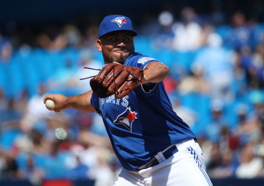 Jays reliever Joaquin Benoit earned the 1,000th strikeout of his career during play Sunday against the Rays