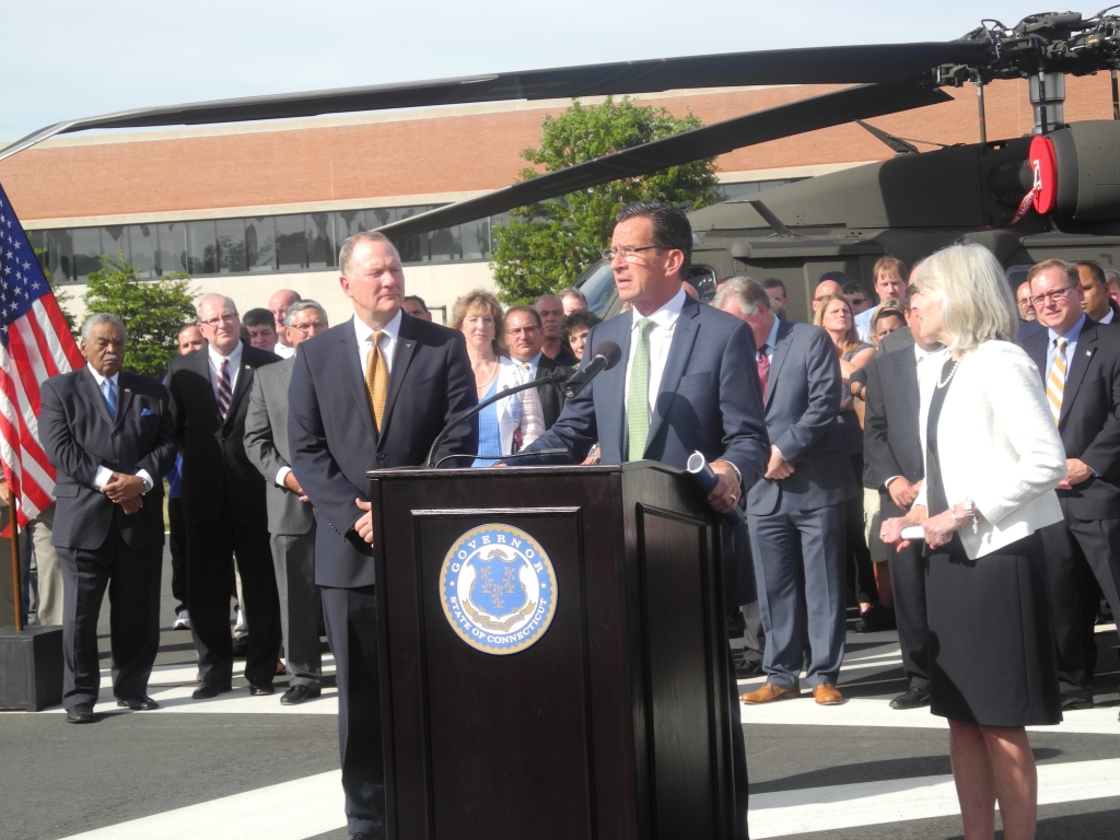 Gov. Dannel Malloy speaks during a press conference at Sikorsky Aircraft to hail an agreement between the state and Lockheed Martin. — Melvin Mason