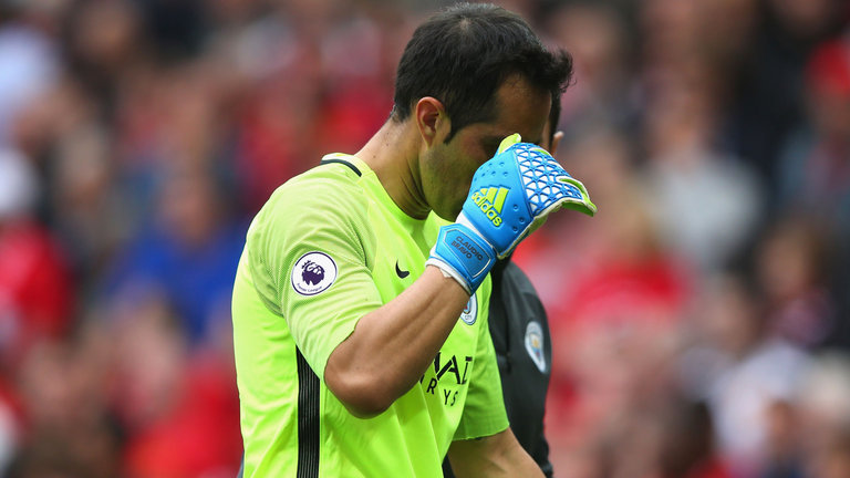 Man City's new goalkeeper Claudio Bravo was involved in a couple of contentious decisions on his debut for the club in Saturday's Manchester derby