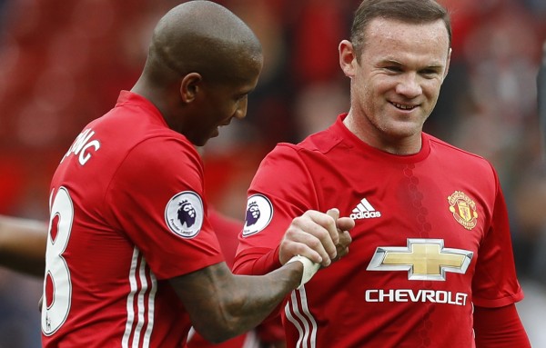 Manchester United's Ashley Young and Wayne Rooney after the match against Leicester City on Saturday 24 September