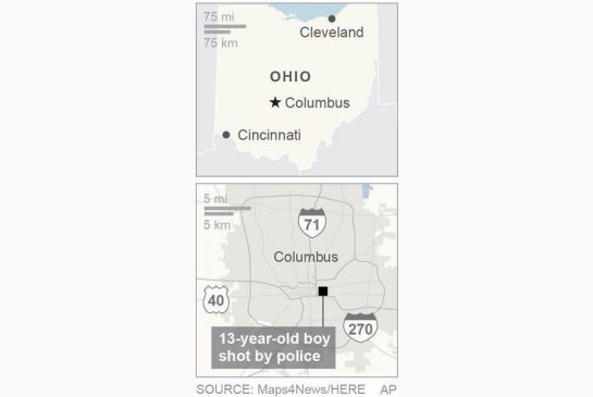 Map locates Columbus Ohio where a 13-year-old boy was shot by police 1c x 3 inches 46.5 mm x 76