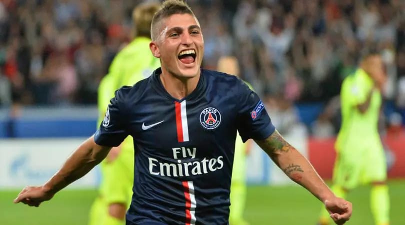 Marco Verratti celebrates a goal for PSG