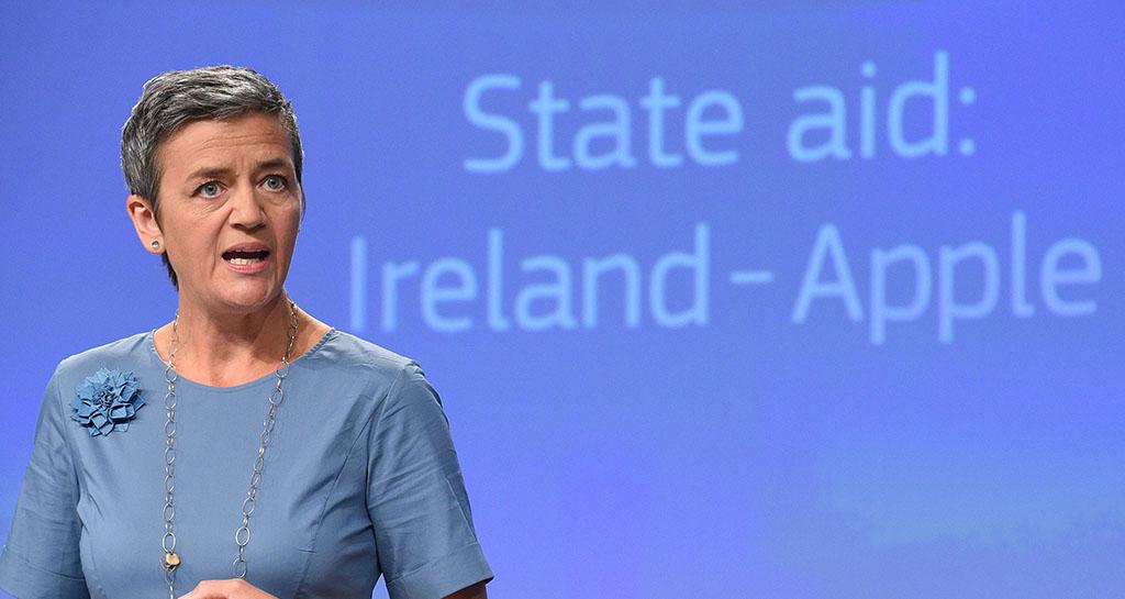 Margrethe Vestager speaking at this afternoon's press conference. Pic Getty