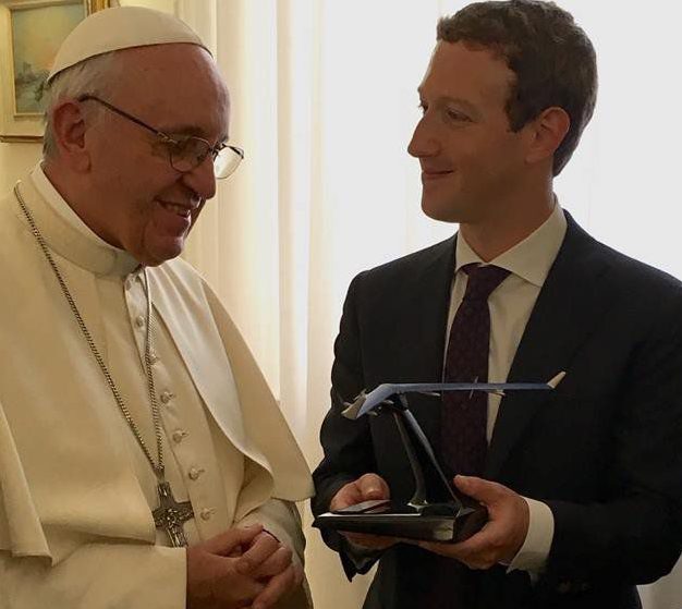 Mark Zuckerberg handed over a Facebook drone when he and his wife Priscilla Chan met Pope Francis at the Vatican on Monday