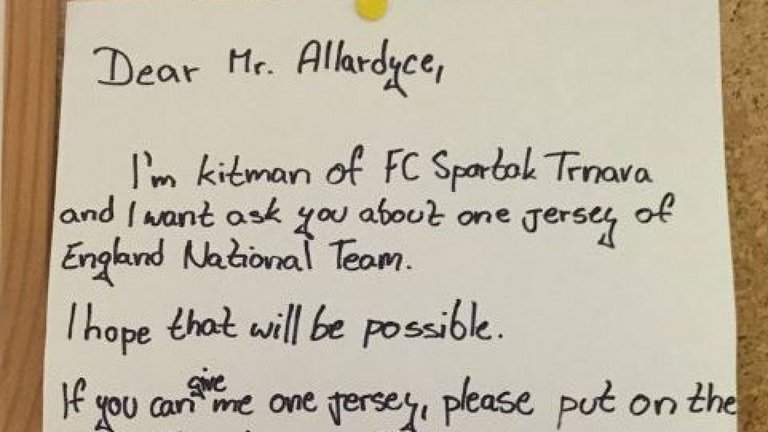 Martin Bohunicky wrote a letter to Sam Allardyce asking him to spare the gifts