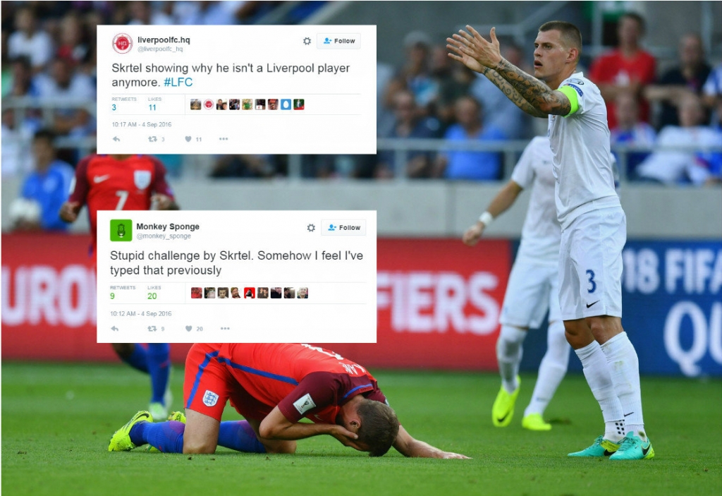 Liverpool fans totally NOT surprised to see Skrtel sent off against England