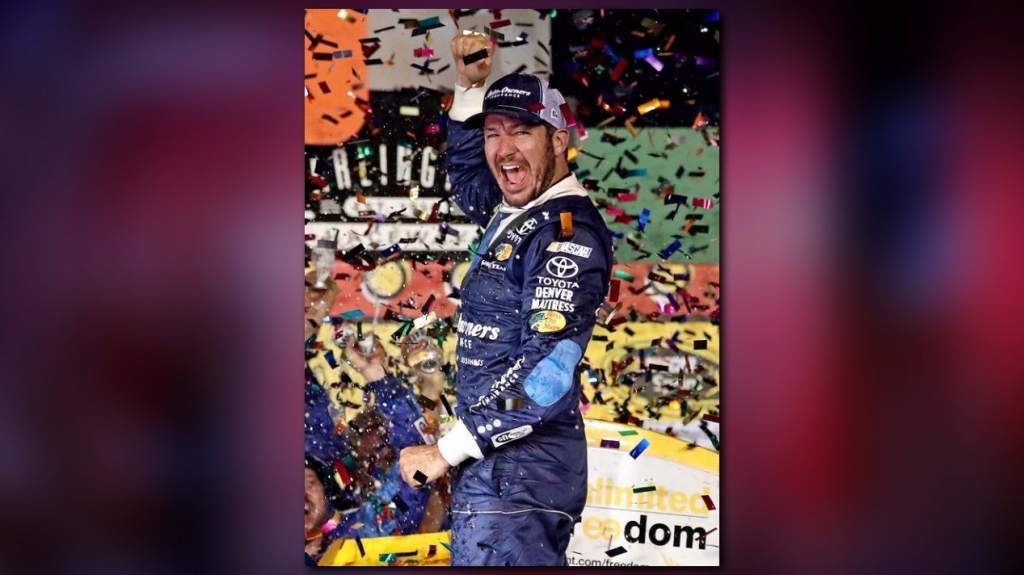 Martin Truex Jr. celebrates winning the Southern 500 at Darlington Raceway