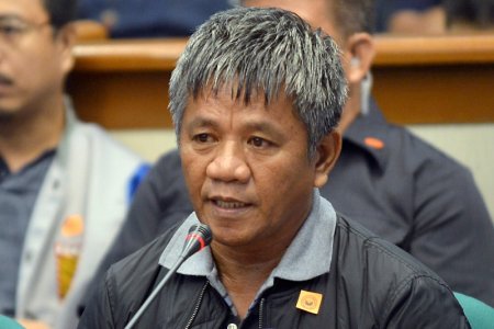 Edgar Matobato a self-confessed former hitman speaks during a senate hearing on drug-related extrajudicial killings in Pasay city Metro Manila Philippines