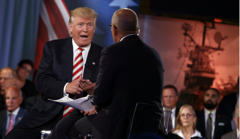 Matt Lauer interviews Donald Trump during the NBC forum on Wednesday