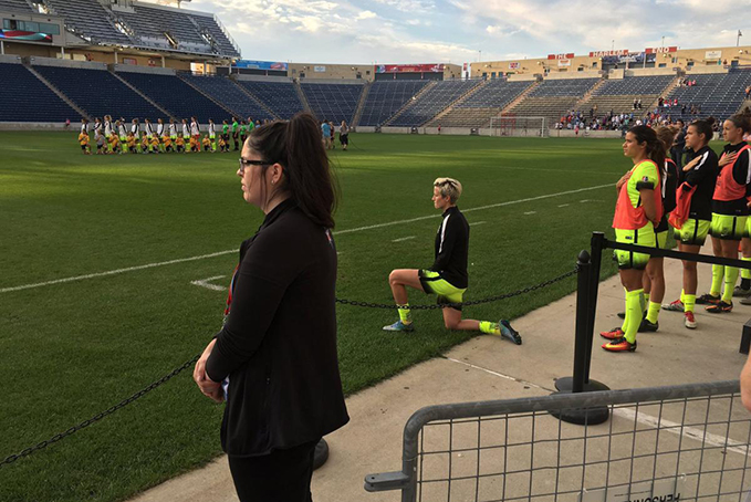 Soccer star Megan Rapinoe kneels during national anthem in nod to Kaepernick