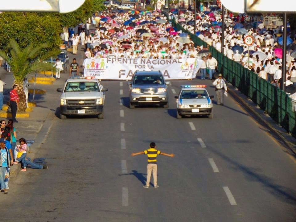 Mexican Boy Attempts to Stop Anti Gay March