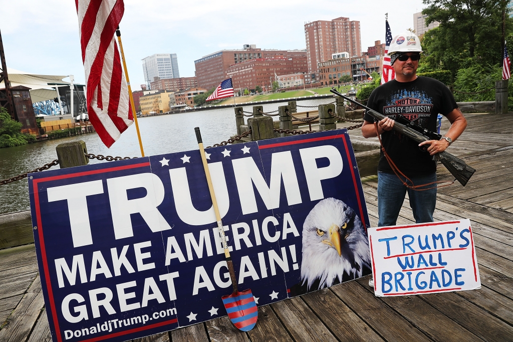 CLEVELAND OH- JULY 18 A Donald Trump supporter attends a rally for Trump on the first day of the Republican National Convention