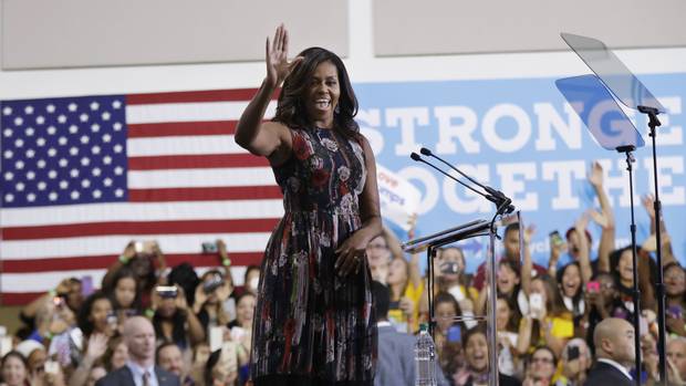 Michelle Obama at a campaign rally in support of Hillary Clinton