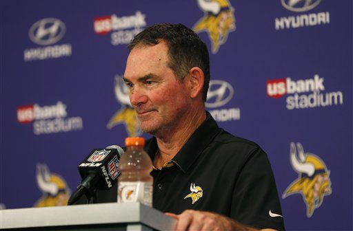 Minnesota Vikings head coach Mike Zimmer speaks during a news conference after an NFL football game against the Green Bay Packers Sunday Sept. 18 2016 in Minneapolis. The Vikings won 17-14