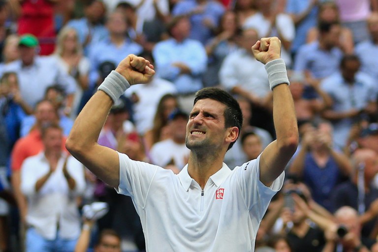 Novak Djokovic of Serbia celebrates after defeating Gael Monfils of France during their Men's Singles Semifinal Match on Day Twelve of the 2016 US Open at the USTA Billie Jean King National Tennis Center