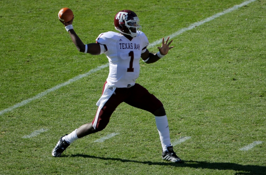 BOULDER CO- NOVEMBER 07 Quarterback Jerrod Johnson of the Texas A&M Aggies delivers a pass against the Colorado Buffaloes during NCAA college football action at Folsom Field