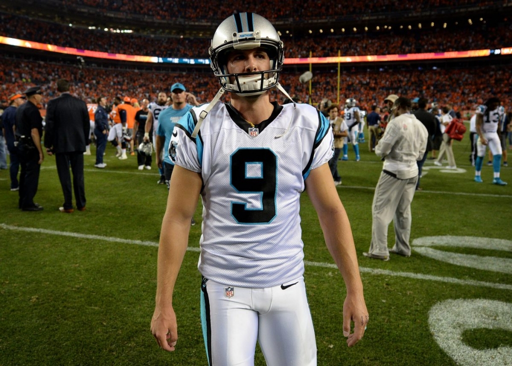 Carolina Panthers kicker Graham Gano walks off the field after missing a possible game-winning 50-yard field goal in the closing seconds of the fourth quarter against the Denver Broncos at Sports Authority Field at Mile High in Denver on Thursday Sept. 8