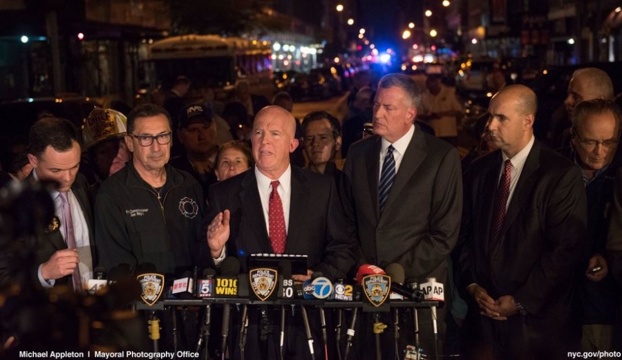 NYPD Police Commissioner James P. O’Neill talks to media