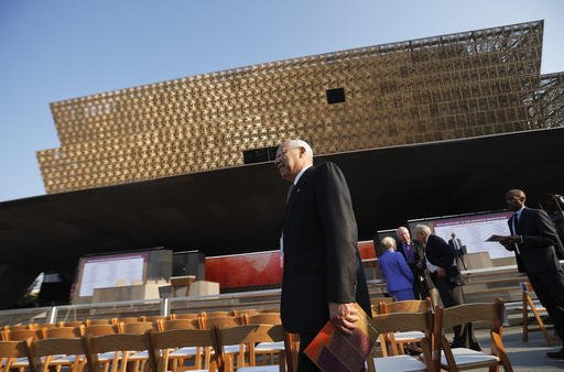 Former Secretary of State Colin Powell arrives for today's dedication ceremony at the Smithsonian Museum of African American History and Culture on the National Mall in Washington Saturday Sept. 24 2016