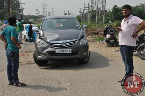 The damaged car of Delhi chief minister Arvind Kejriwal after a road accident near Punjab Armed Police Chowk on the outskirts of Jalandhar on Friday morning