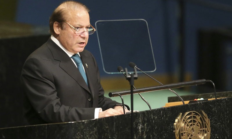 Nawaz Sharif speaks during the 71st session of the UNGA. —AP