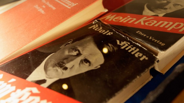 Copies of Adolf Hitler's'Mein Kampf are displayed during the book launch of a new edition in January. Two copies were