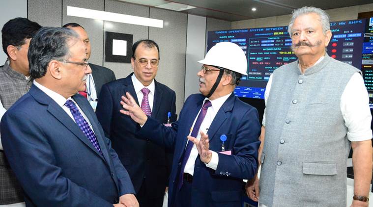 Prime Minister of Nepal Pushpa Kamal Dahal while inspecting Nathpa Jahkri Power Project at Jhakri near Rampur in Shimla district on Saturday. Express