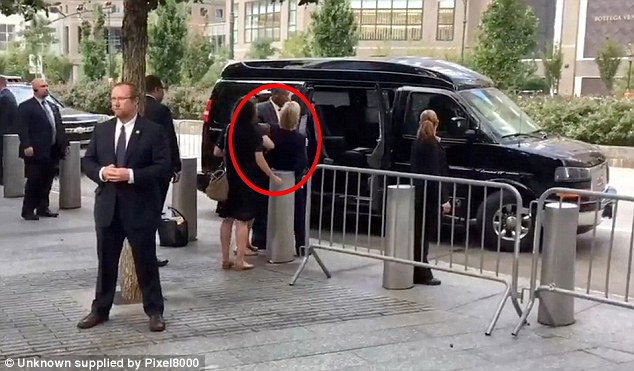 Video surfaced of Hillary Clinton appearing to stumble as she was led into a van after suffering a'medical episode during the 9/11 memorial service on Sunday