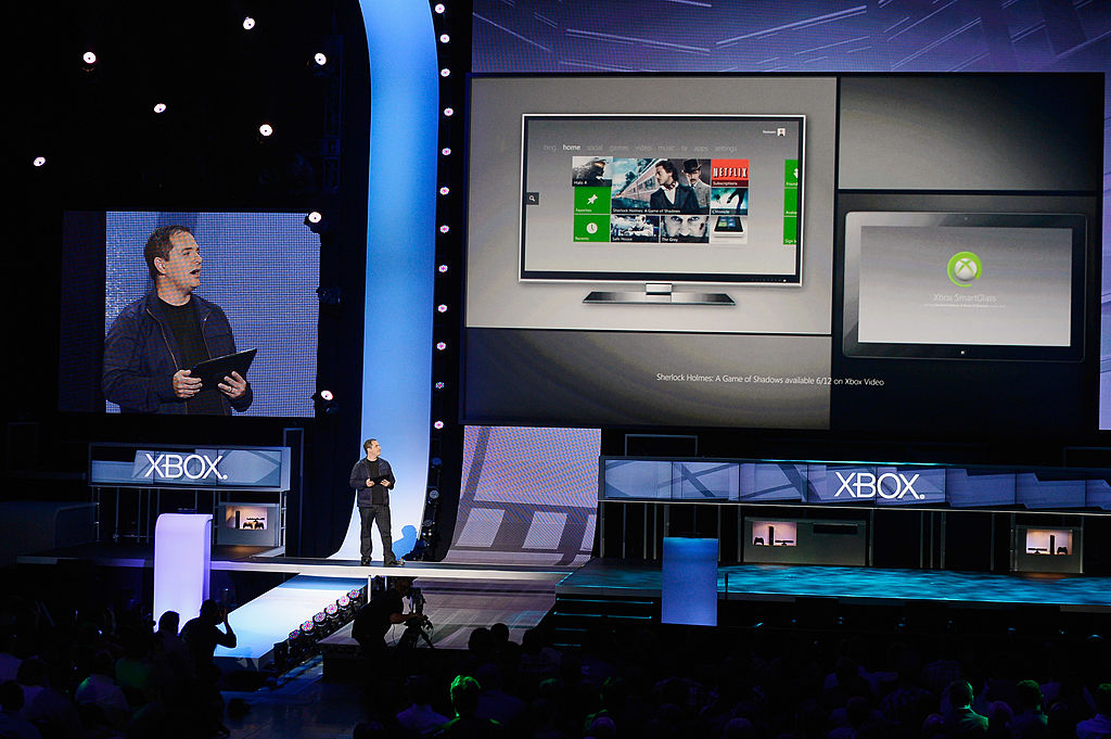 Xbox Live executive Marc Whitten introduces Smart Glass technology during the Microsoft Xbox press conference at the Electronic Entertainment Expo at the Galen Center