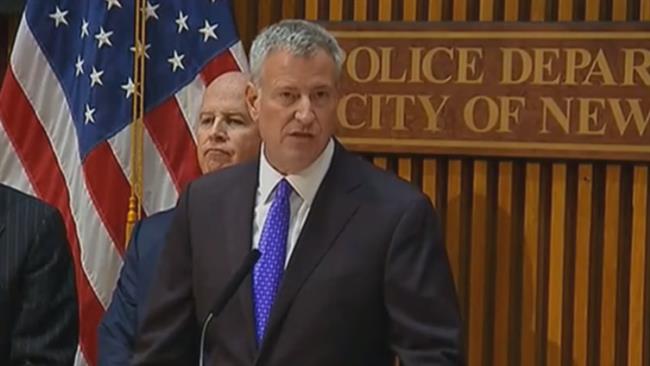 New York City Mayor Bill de Blasio speaks to the press on Monday