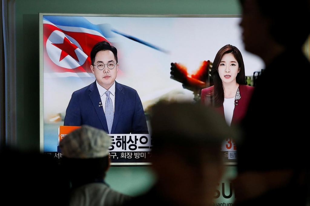 News of the launch is broadcast on South Korean TV