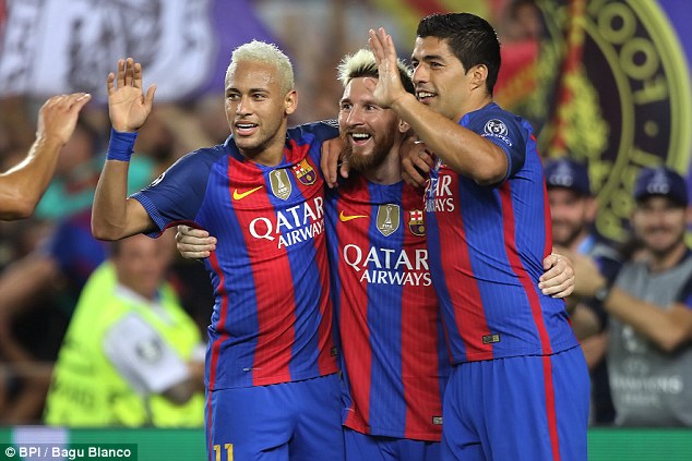 Neymar Lionel Messi and Luis Suarez started together for the first time this season