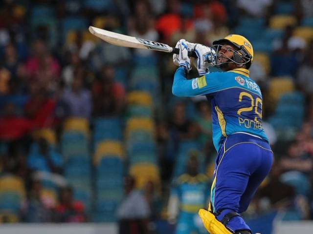 Nicholas Pooran of the Tridents bats during a Caribbean Premier League match