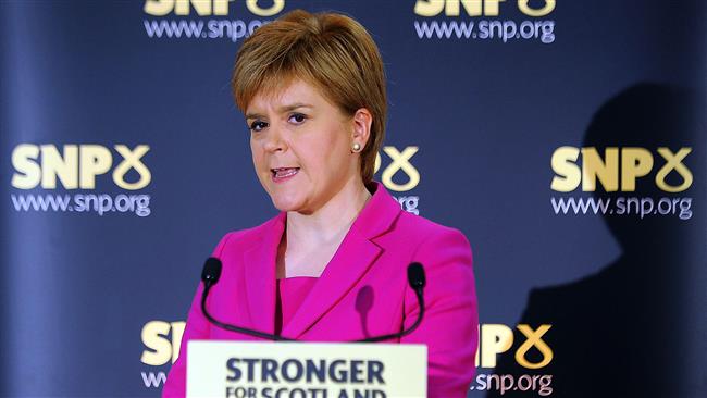 Scottish First Minister Nicola Sturgeon and leader of the Scottish National Party speaks at a press conference in Stirling