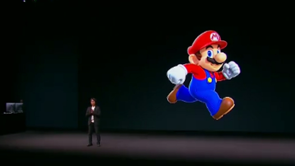 Nintendo game designer Shigeru Miyamoto shows off'Super Mario Run at an Apple event in San Francisco on Sept. 7 2016