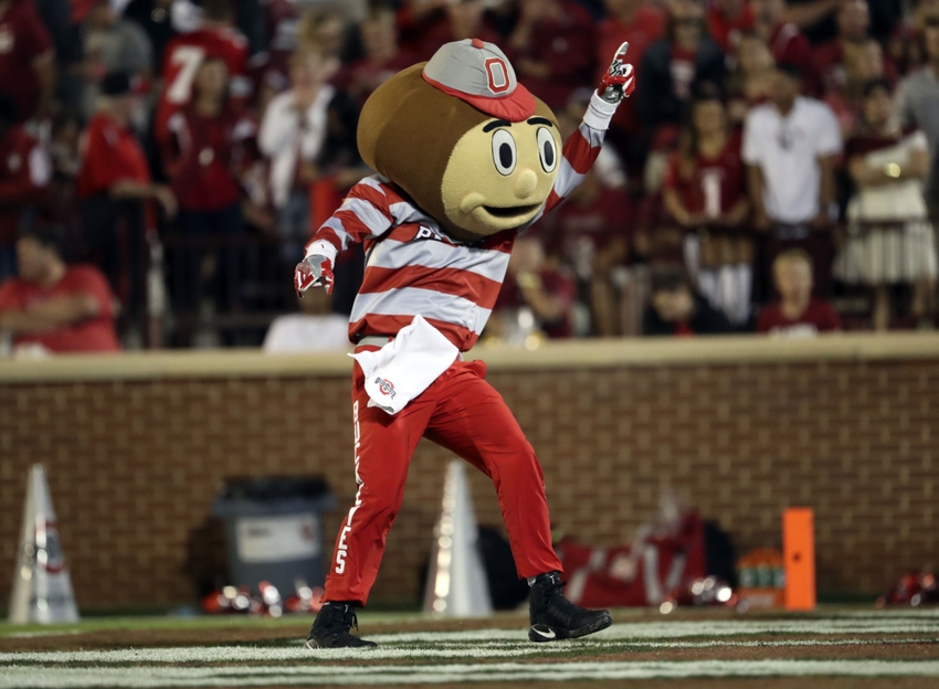 Sep 17 2016 Norman OK USA Ohio State Buckeyes mascot Brutus Buckeye during the game against the Oklahoma Sooners at Gaylord Family- Oklahoma Memorial Stadium. Mandatory Credit Kevin Jairaj-USA TODAY Sports