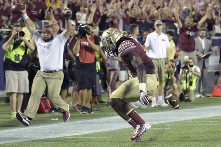 No defender in sight near the end zone Dalvin Cook drops the football