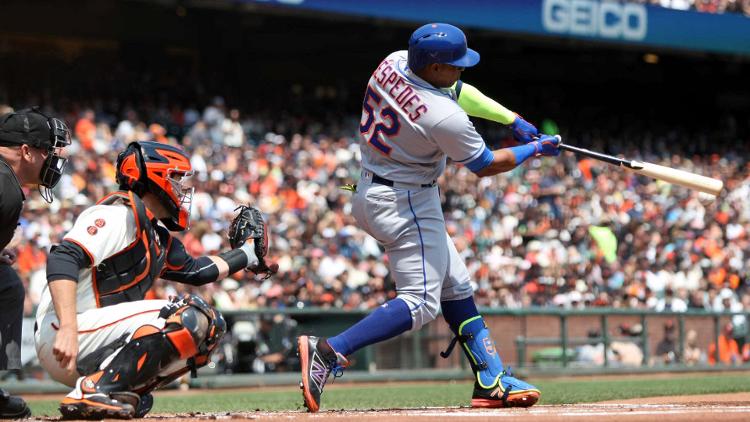 Aug 20 2016 San Francisco CA USA New York Mets 52 left fielder Yoenis Cespedes hits a RBI double in the first inning of their MLB baseball game with the San Francisco Giants at AT&T Park. Mandatory Credit Lance Iversen-USA TODAY Sports (Lance I