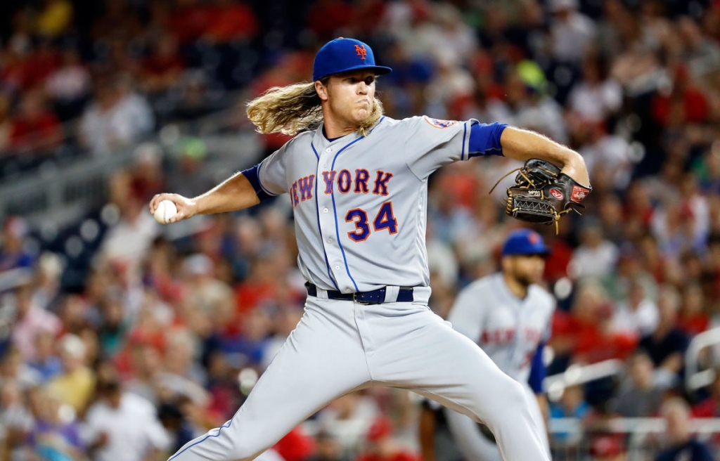 Noah Syndergaard pitches against the Nationals in Washington on Tuesday