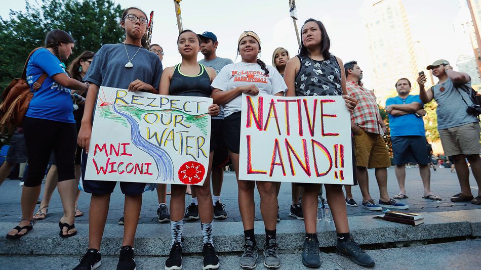 North Dakota Native American children participate in the Stop The Dakota Access Pipeline protest in New York City Aug. 7 2016